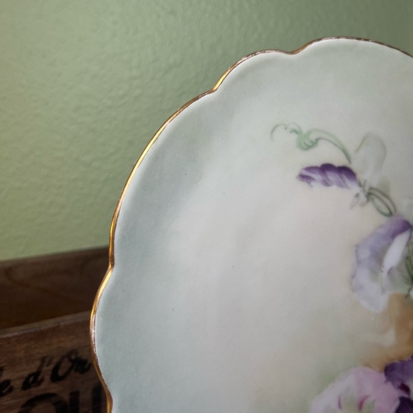 Limoges Hand Painted Pink  Purple Morning Glories & Gold Cake Plate - Picture 3 of 11